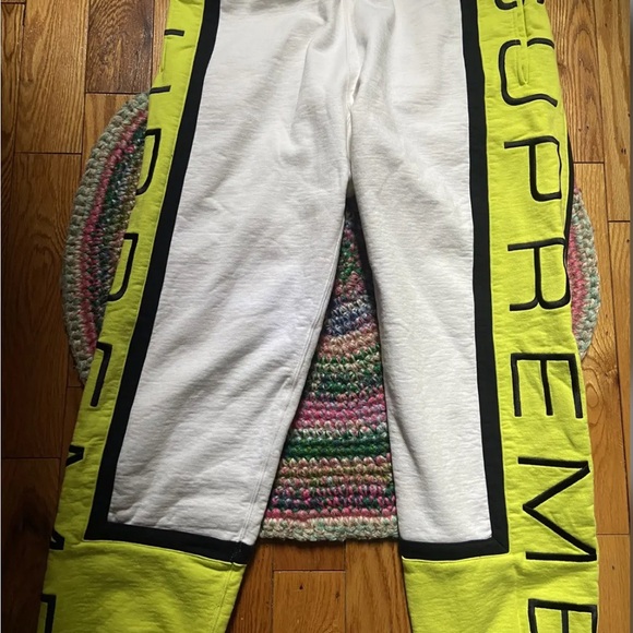Supreme White and Neon Yellow Sweatpants